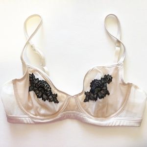 Anthropologie | Morgan De Toi black lace cream sheer satin bra 34C